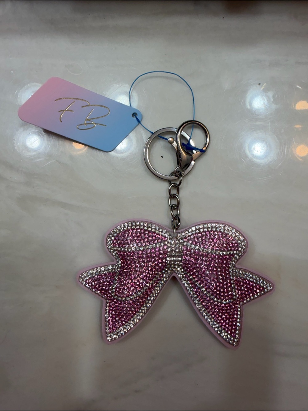 Pink Crystal Bow Keychain